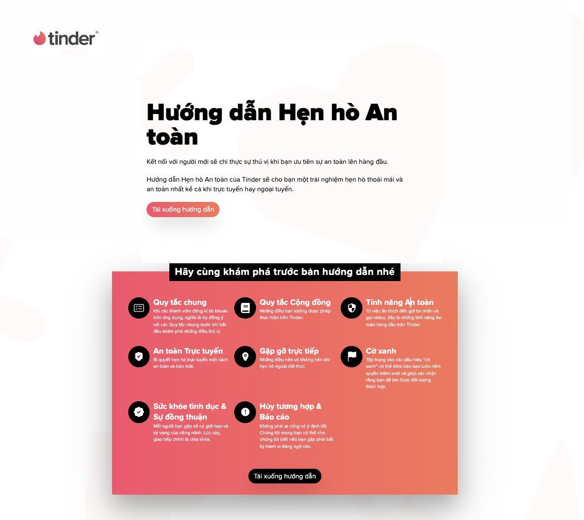 Tinder ra mắt Hướng dẫn Hẹn hò An toàn ở Đông Nam Á, mang đến cho giới trẻ độc thân trải nghiệm hẹn hò an toàn từ trực tuyến đến trực tiếp