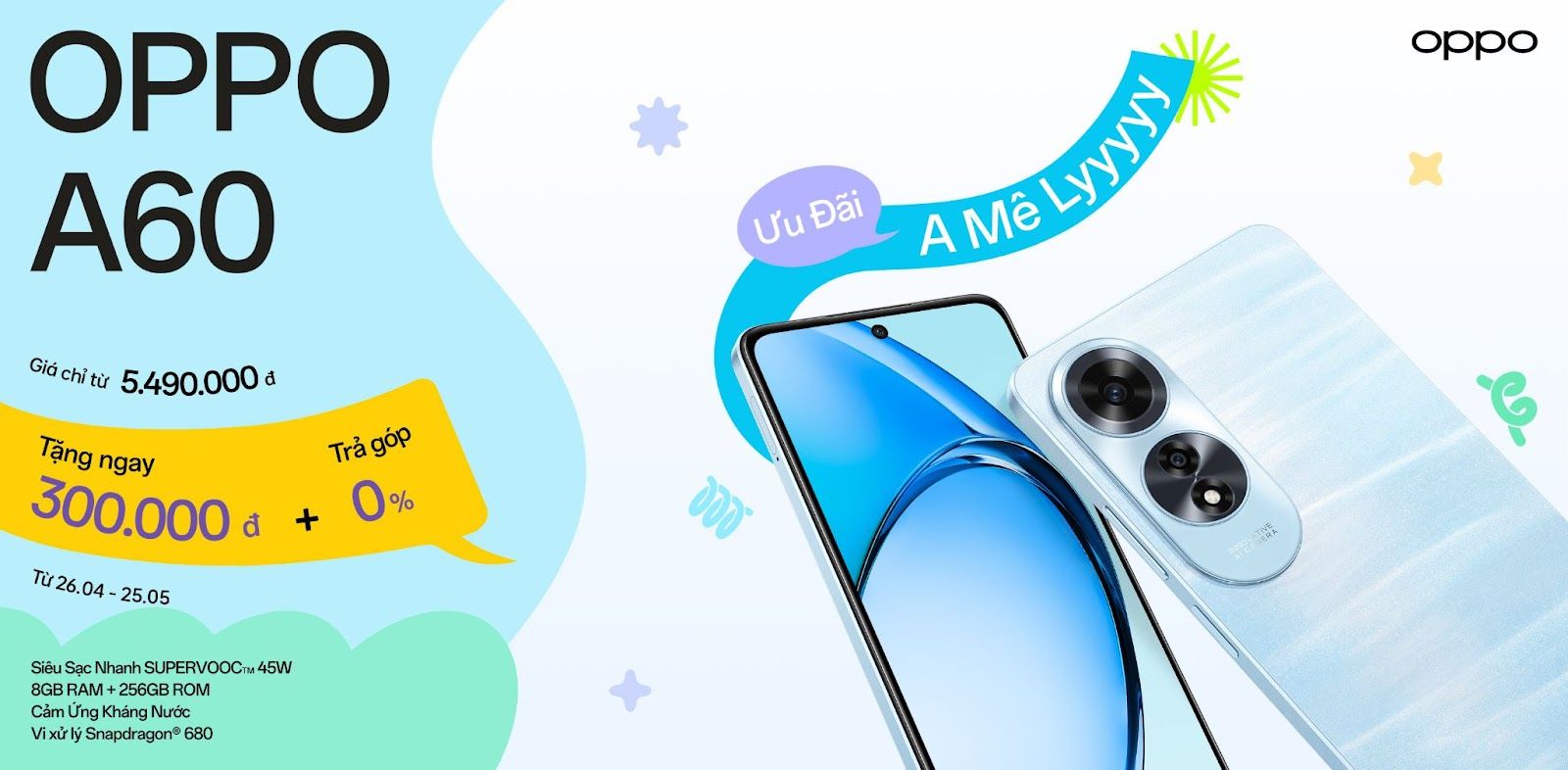 OPPO A60 ra mắt: sạc nhanh, pin lớn, cảm ứng kháng nước