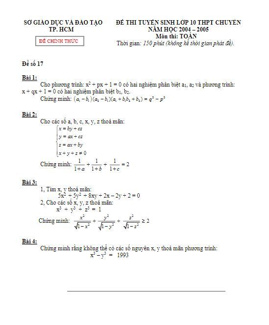 Tổng hợp các đề thi tuyển sinh THPT môn Toán từ năm 1994 - 2024