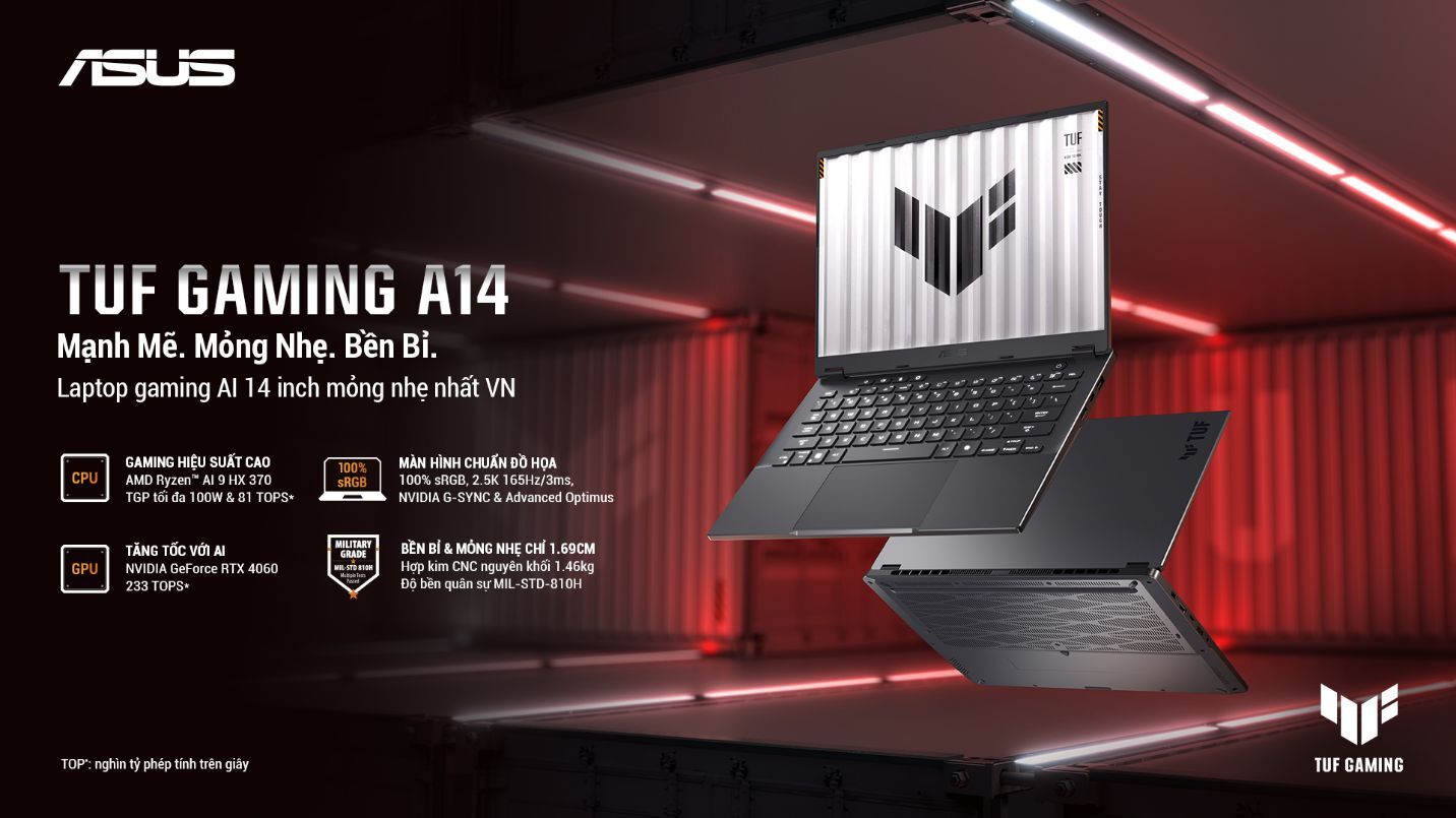 ASUS TUF Gaming A14 chính thức mở Pre-order tại Việt Nam với giá từ 44,990,000 VND