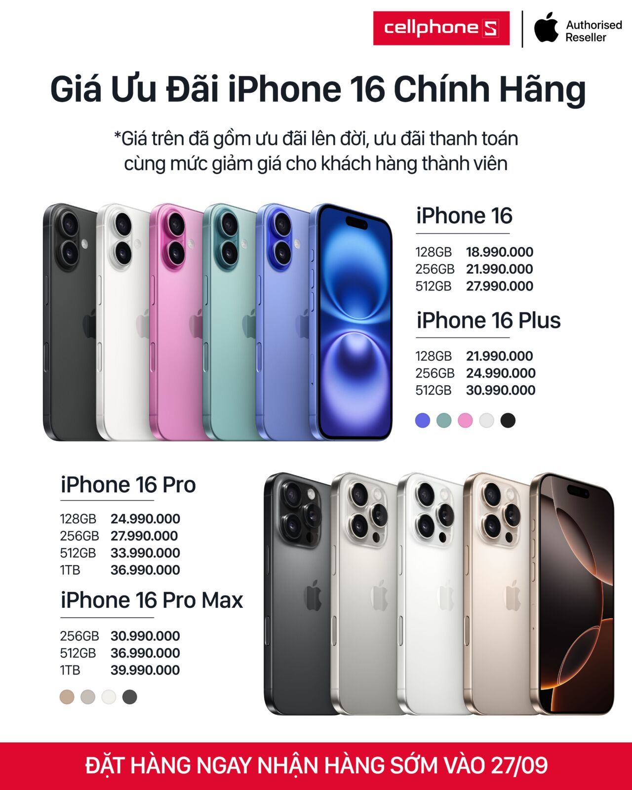 CellphoneS mở đặt trước iPhone 16 series chính hãng