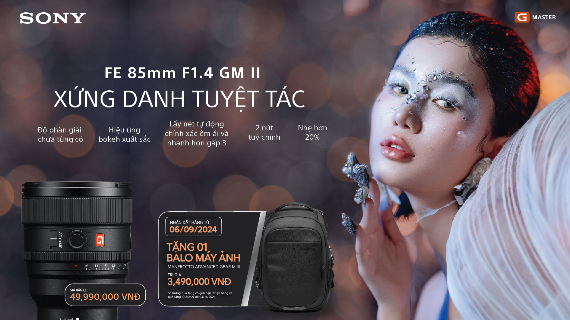 Sony ra mắt ống kính chuyên chân dung gọn nhẹ FE 85mm F1.4 GM II