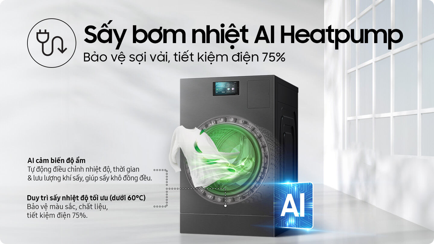 Máy giặt sấy bơm nhiệt Samsung Bespoke AI Heatpump thu hút sự quan tâm của người dùng Việt