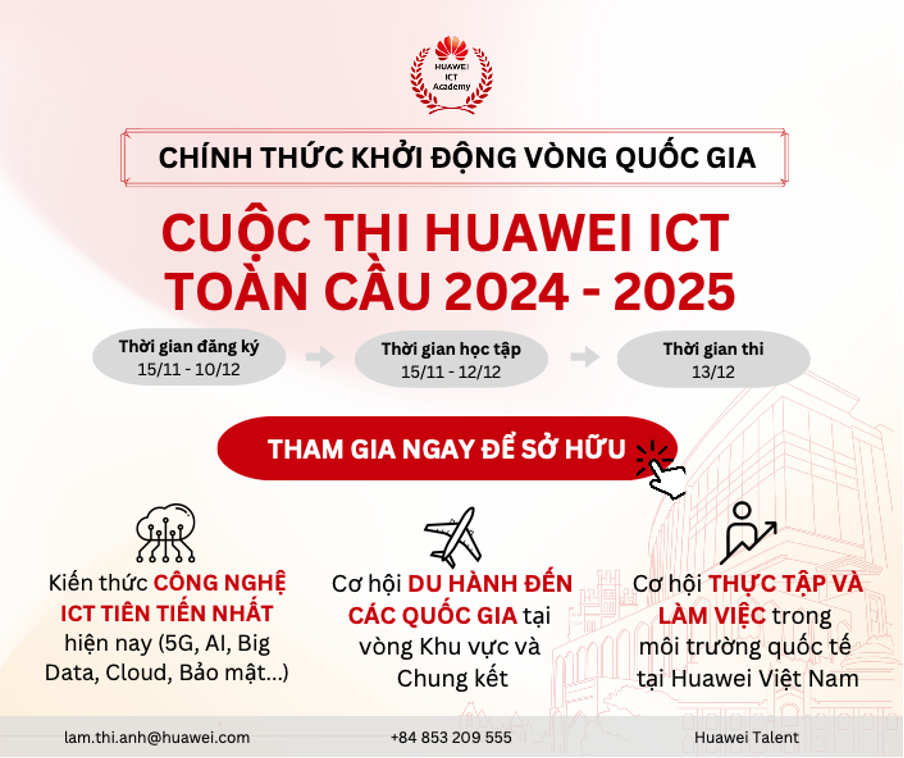 Huawei Việt Nam chính thức khởi động cuộc thi ICT Competition 2024 - 2025, tạo cơ hội học tập và tiếp sức đam mê cho các sinh viên công nghệ