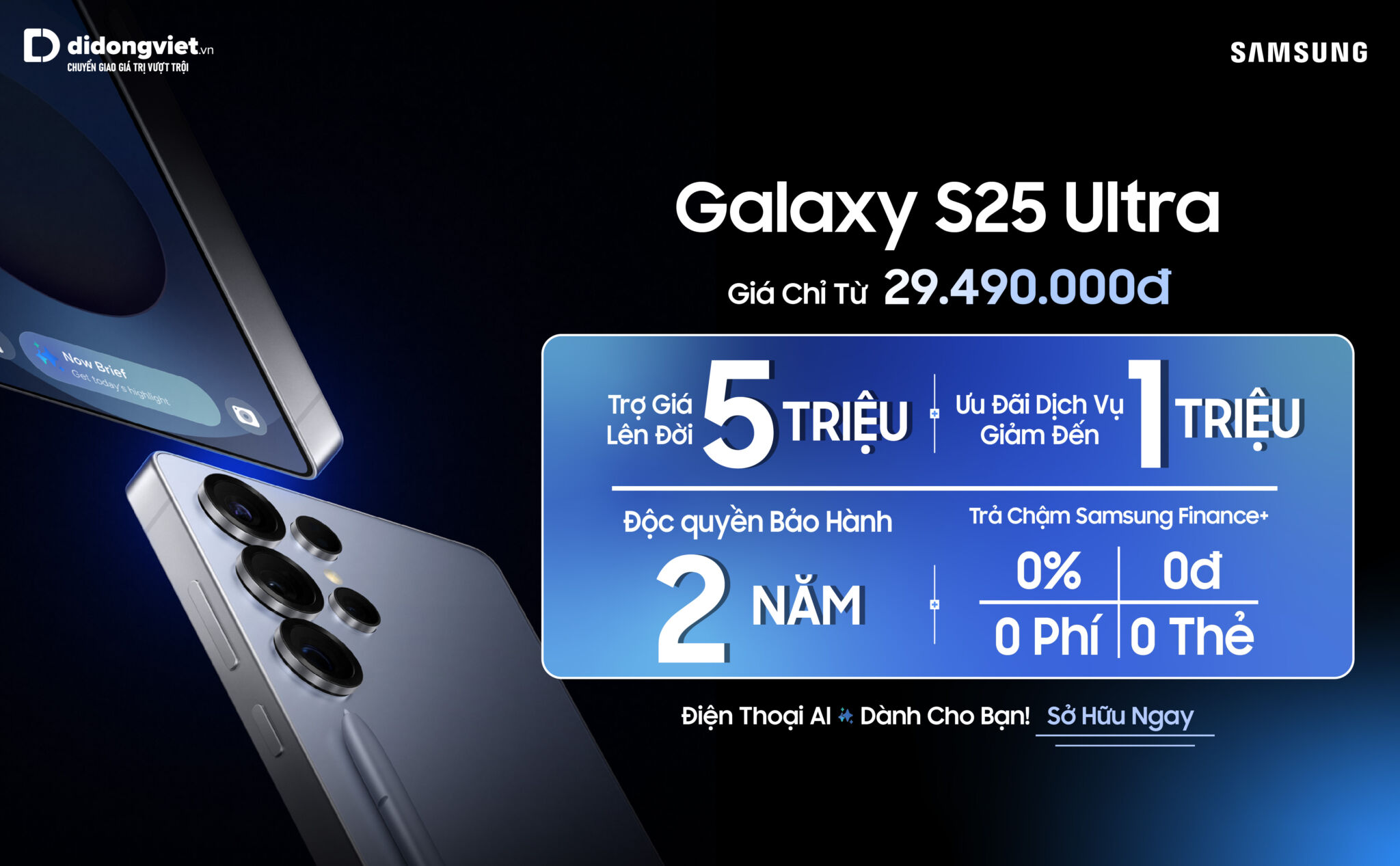 Galaxy S25 Ultra tại Di Động Việt: Trả trước 0 đồng, giá cuối chỉ từ 23,49 triệu đồng