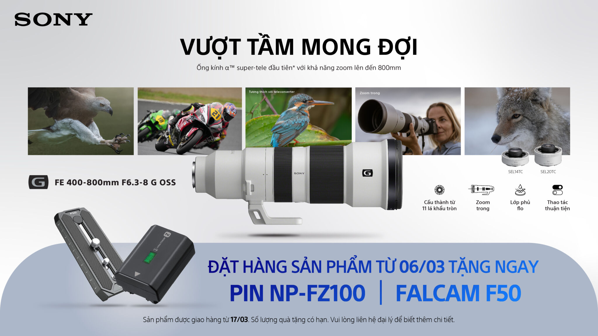 Sony trình làng FE 16mm F1.8 G và FE 400-800mm F6.3-8 G OSS: bộ đôi ống kính dòng G giúp mở rộng thế giới sáng tạo 