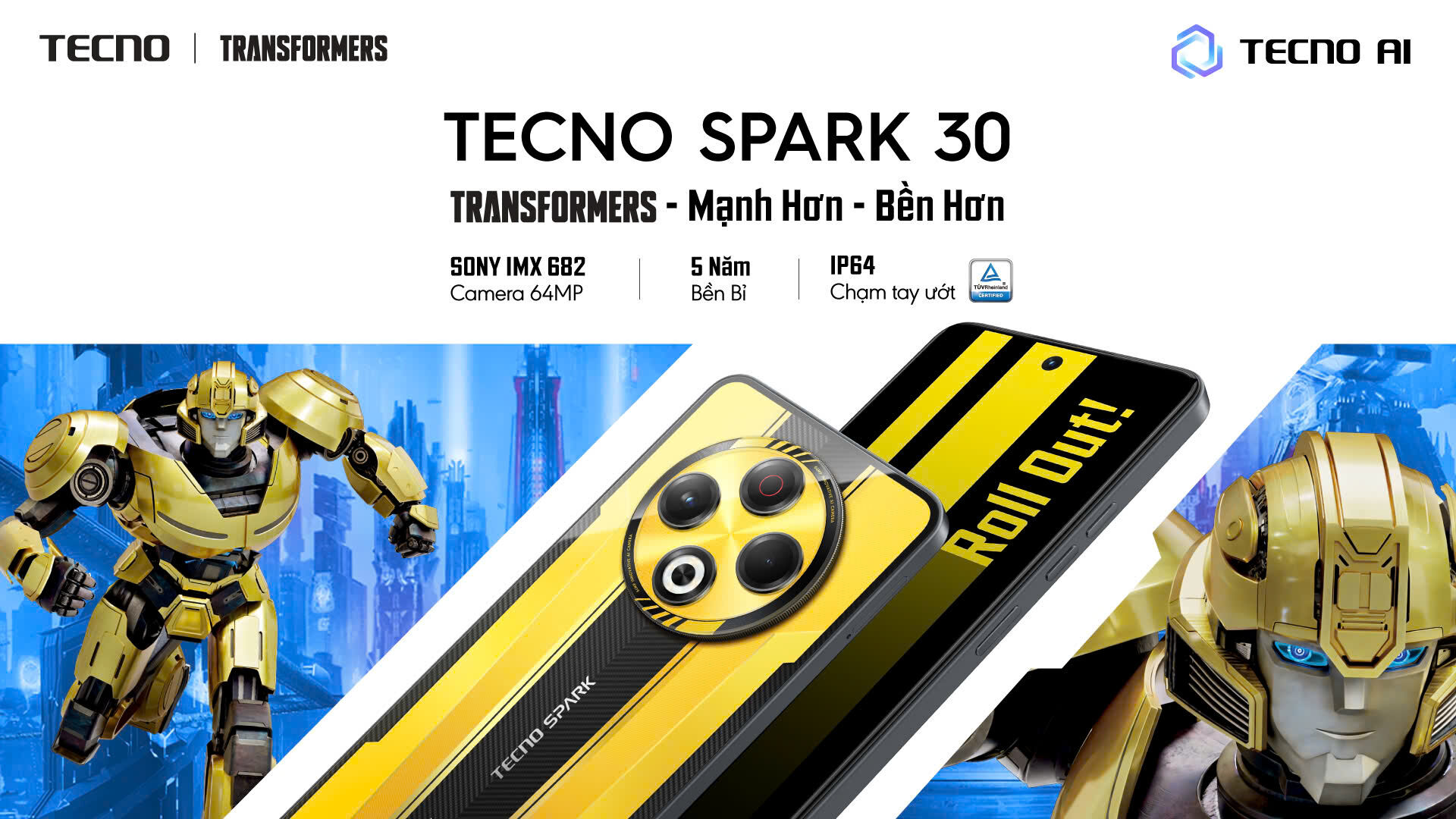 TECNO SPARK 30: Cảm biến Sony Sony IMX 682, vật liệu siêu bền, hợp tác Transformers ấn tượng