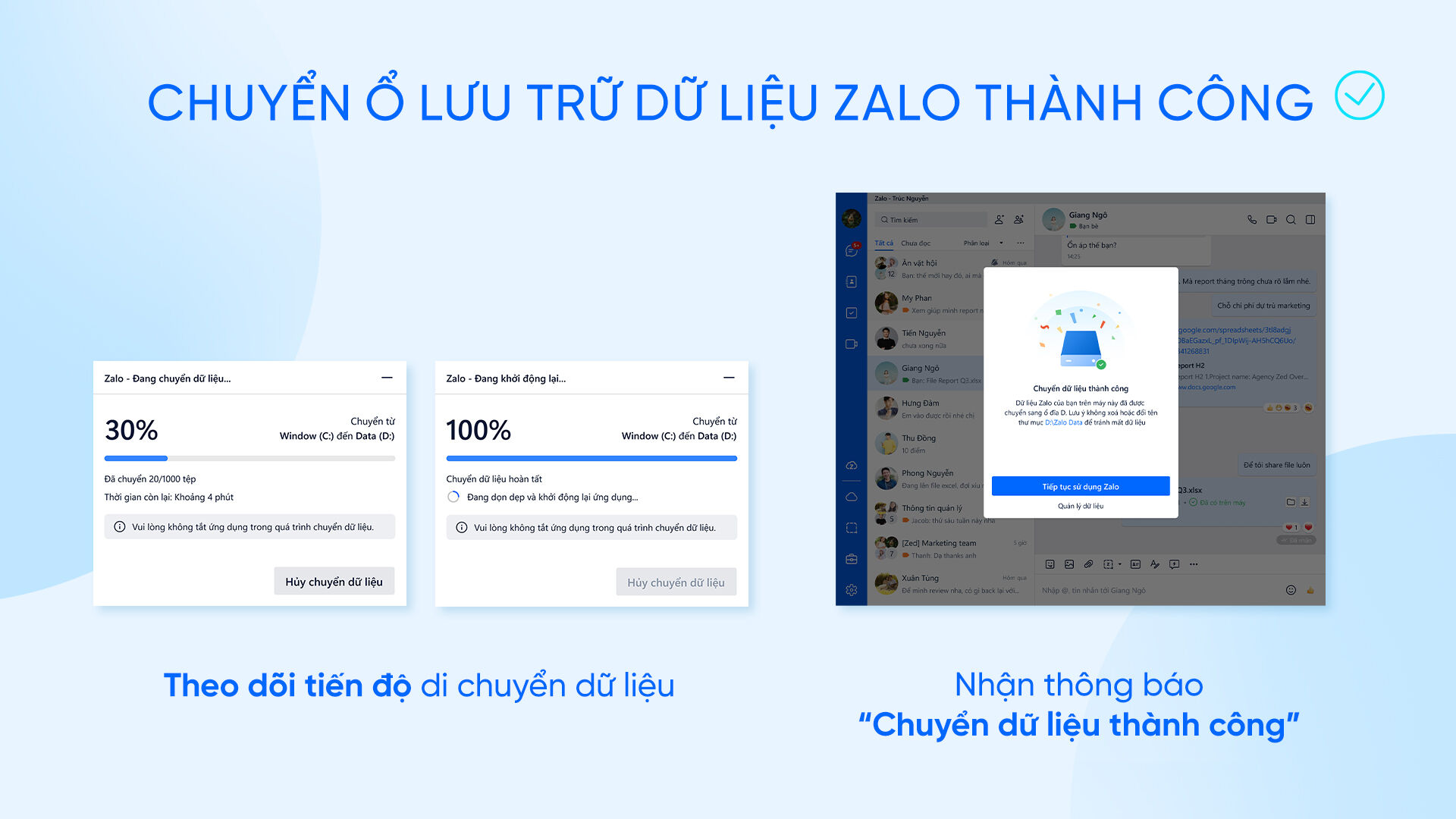 Zalo ra mắt tính năng chuyển dữ liệu, khắc phục tình trạng đầy ổ cứng, kiểm soát dữ liệu an toàn & hiệu quả